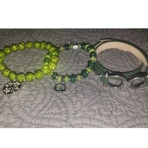 Rustic Cuff - Green & Silver Stack